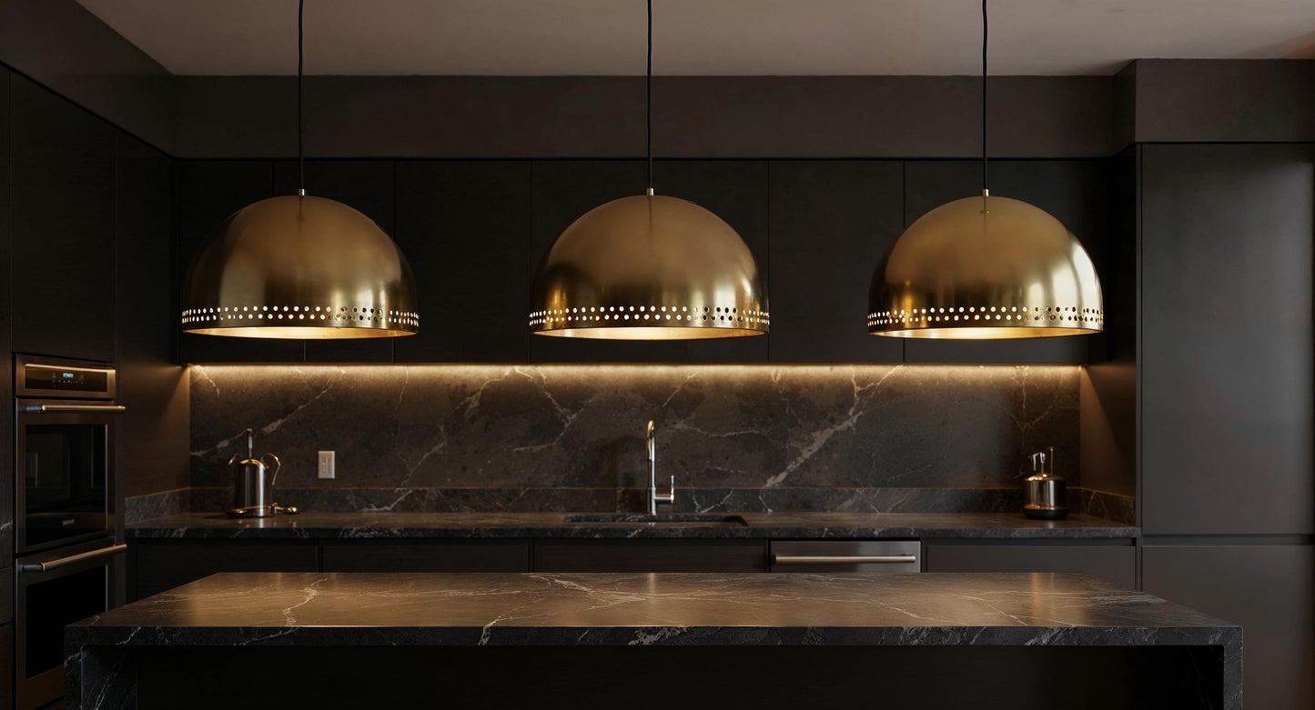 Handmade Moroccan Brass Dome Pendant Light - Perforated Shade