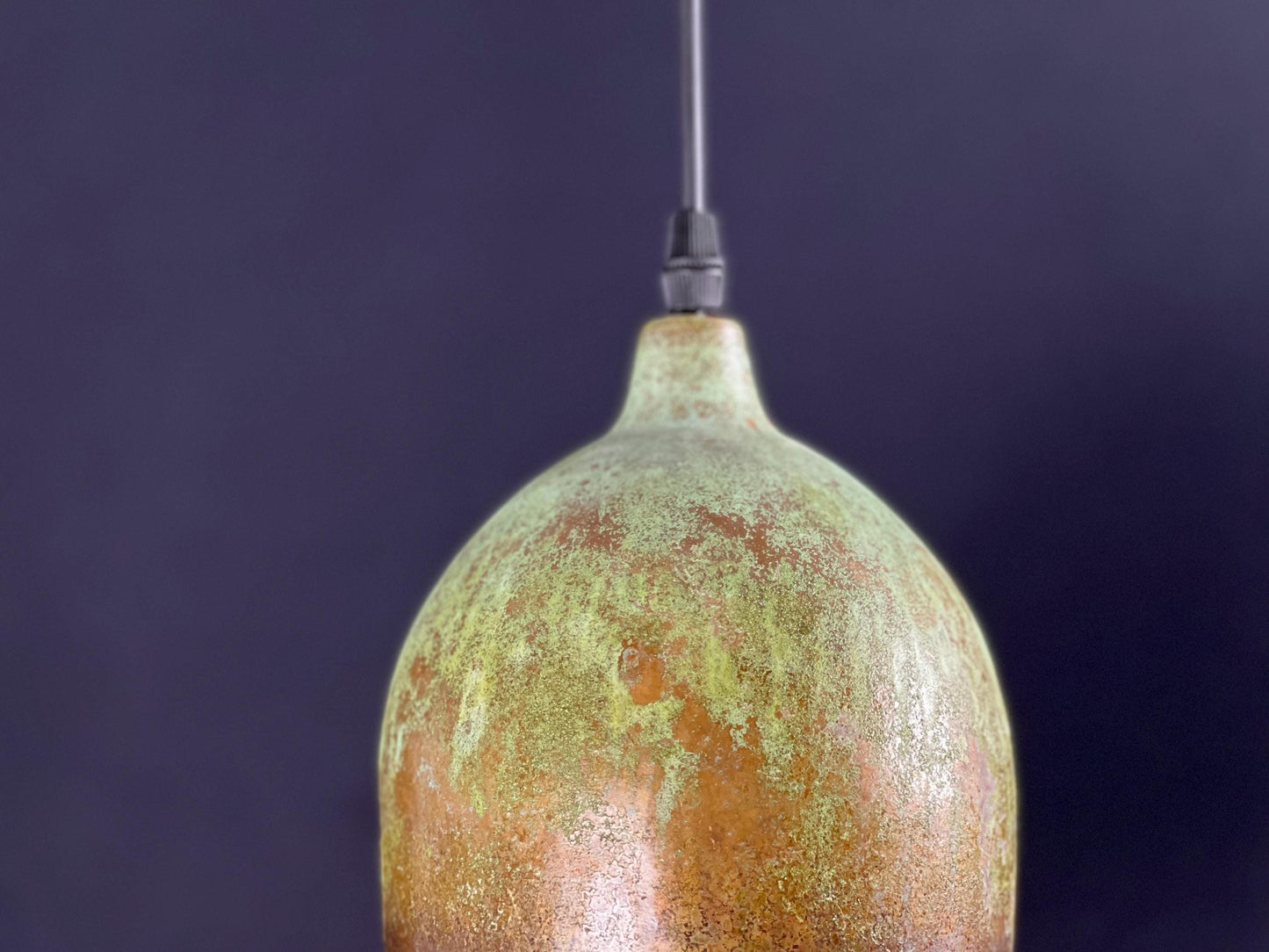 Handmade Copper Pendant Light: Two-Tone Green Patina Dome Lamp