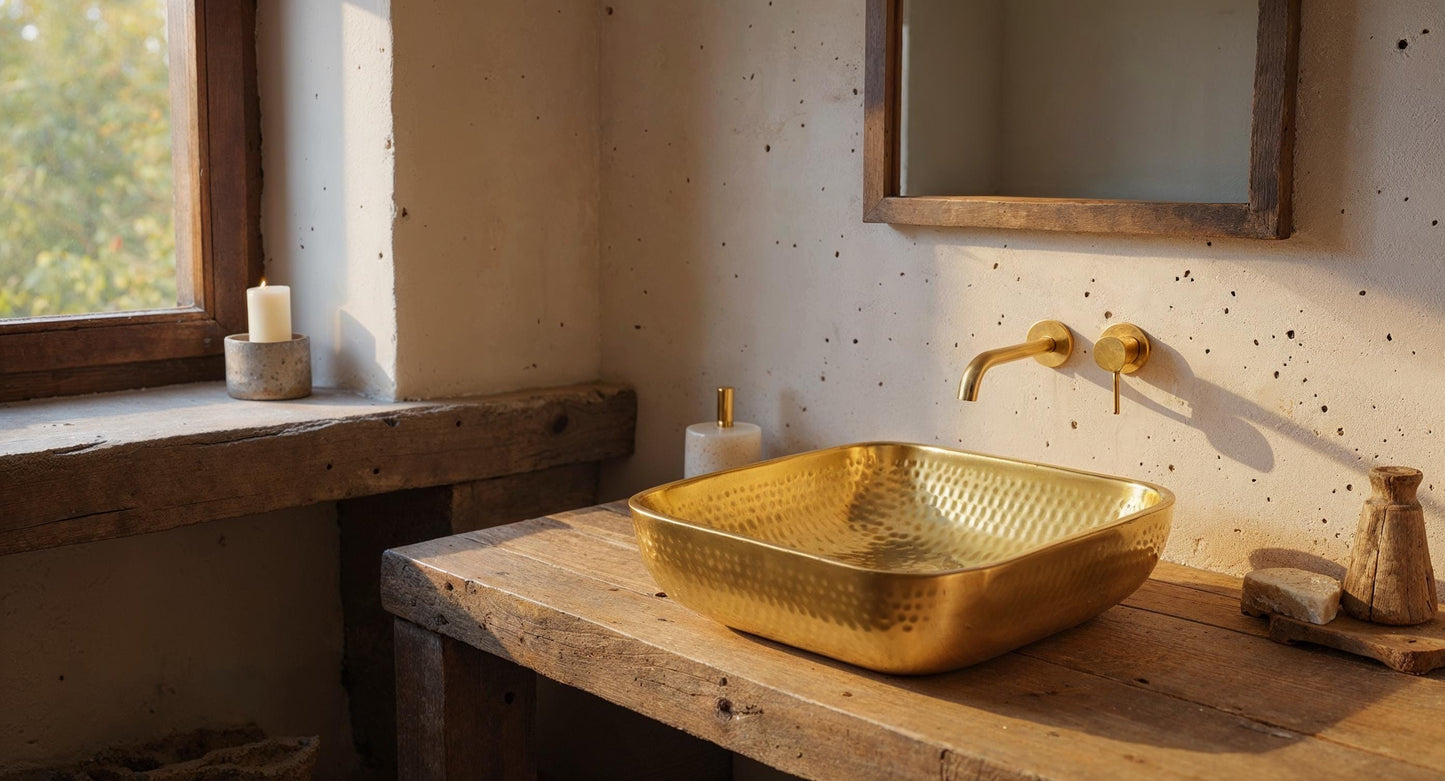 Hand Hammered Brass Sink: Square Moroccan Vessel Bathroom Basin