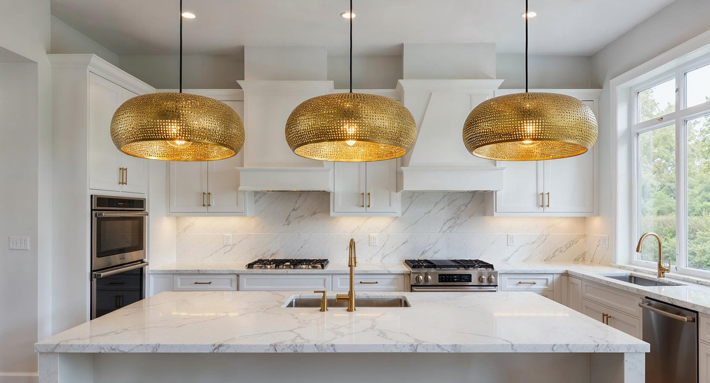 Handmade Moroccan Brass Pendant Light: Dome Ceiling Lamp, Kitchen Island Lighting