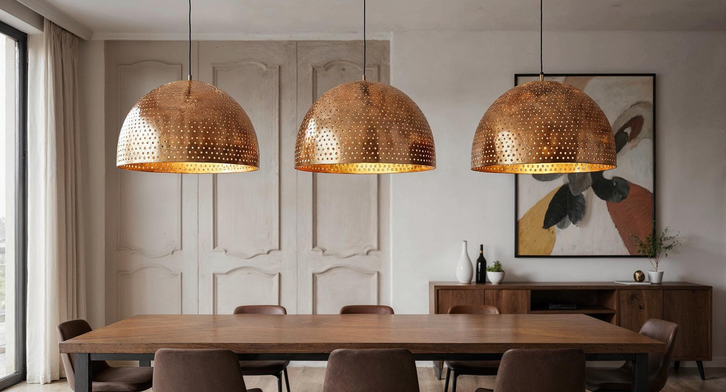 Handmade Copper Dome Pendant Light: Moroccan Kitchen Island Lighting