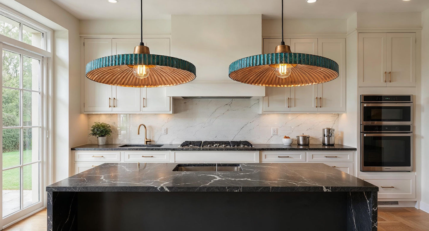 Handmade Green Patina Copper Pendant Light: Moroccan Modern Lighting