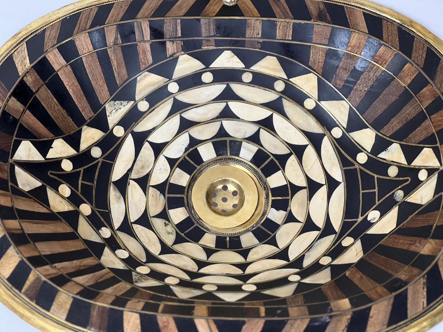 Handmade Resin Bathroom Sink with Brass Faucet: Moroccan Inlay Oval Vanity