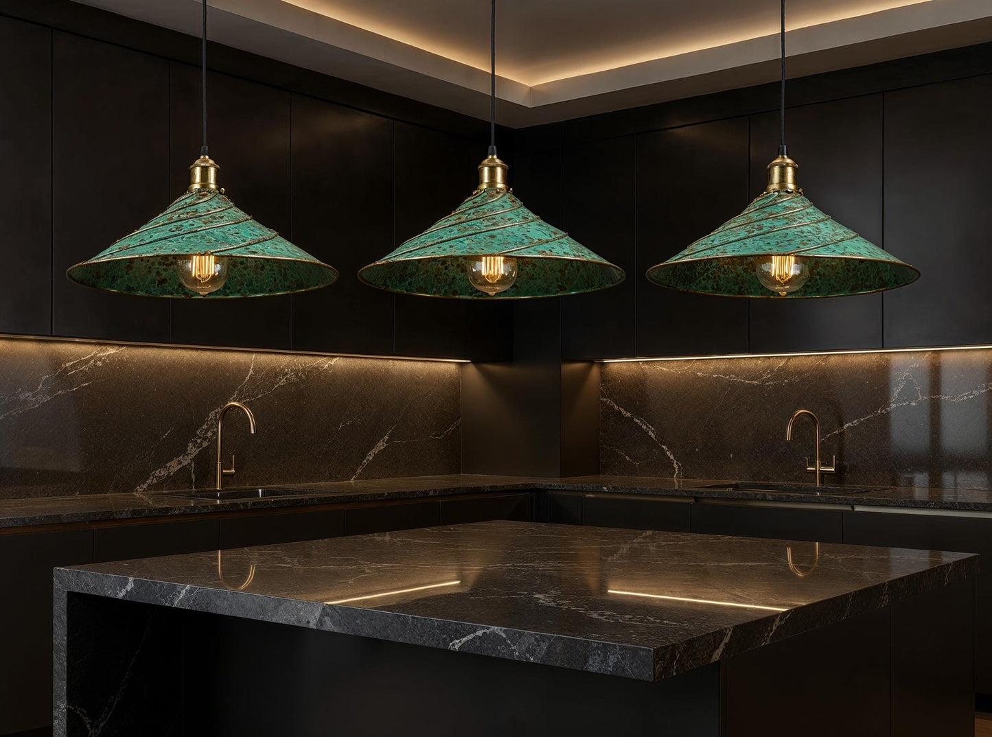 Handmade Moroccan Brass Pendant Light: Green Patina Dome