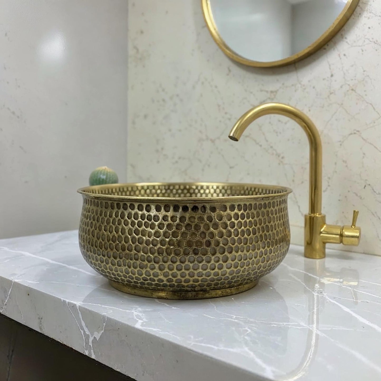 Handmade Moroccan Brass Sink: Honeycomb Vessel Bathroom Basin