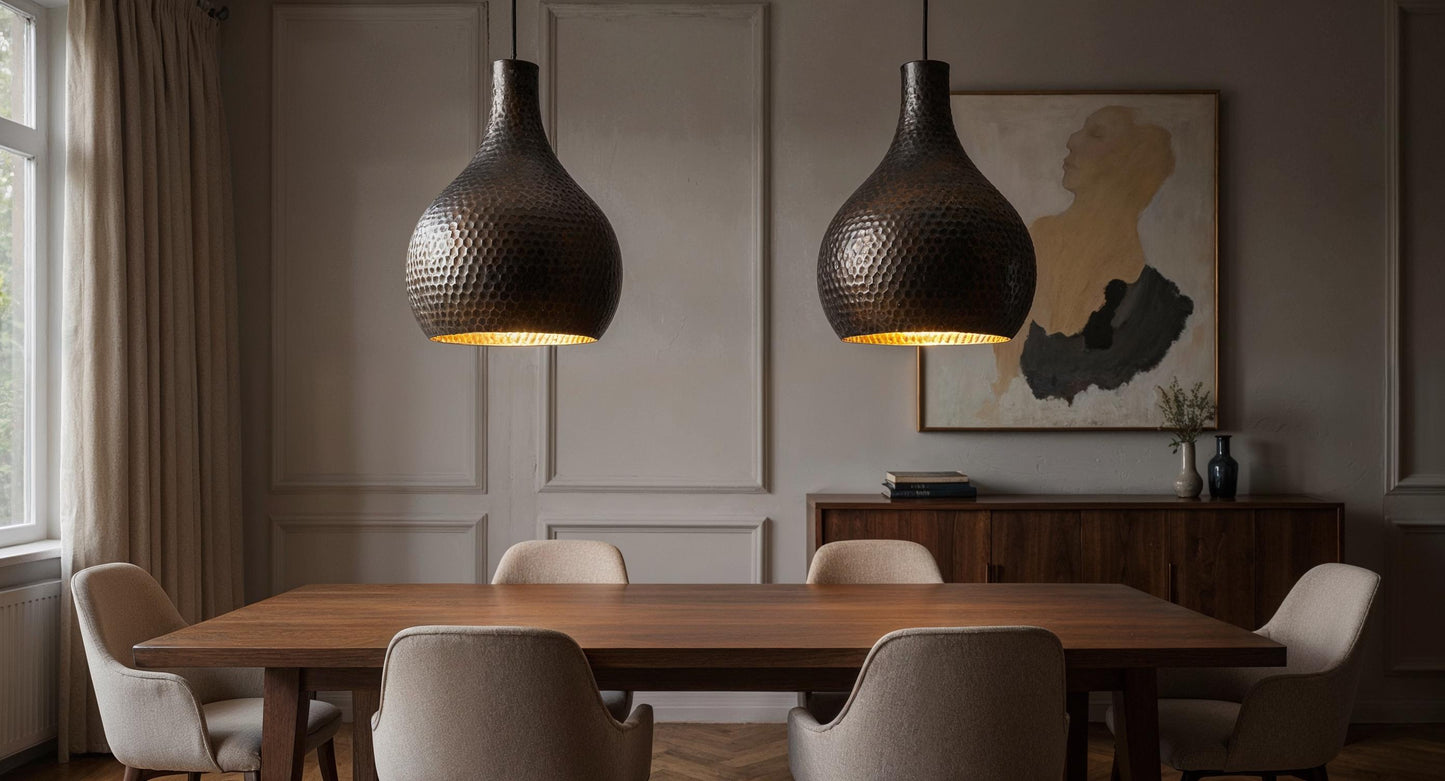 Handmade Hammered Copper Pendant Light: Moroccan Teardrop Ceiling Lamp