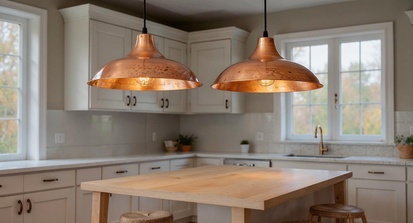 Handmade Hammered Copper Pendant Light: Moroccan Rustic Kitchen Island Lighting