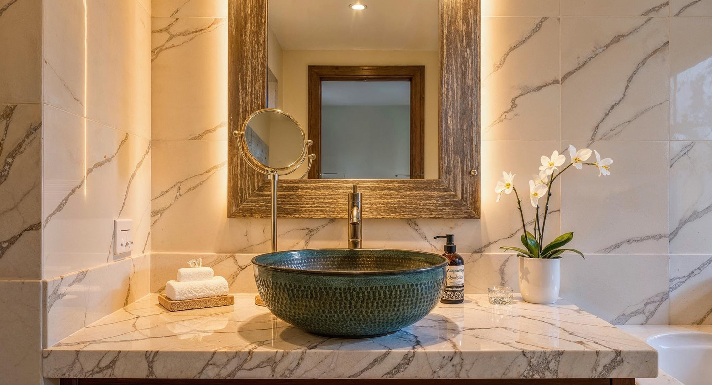 Hand Hammered Copper Sink: Green Patina Moroccan Vessel Basin