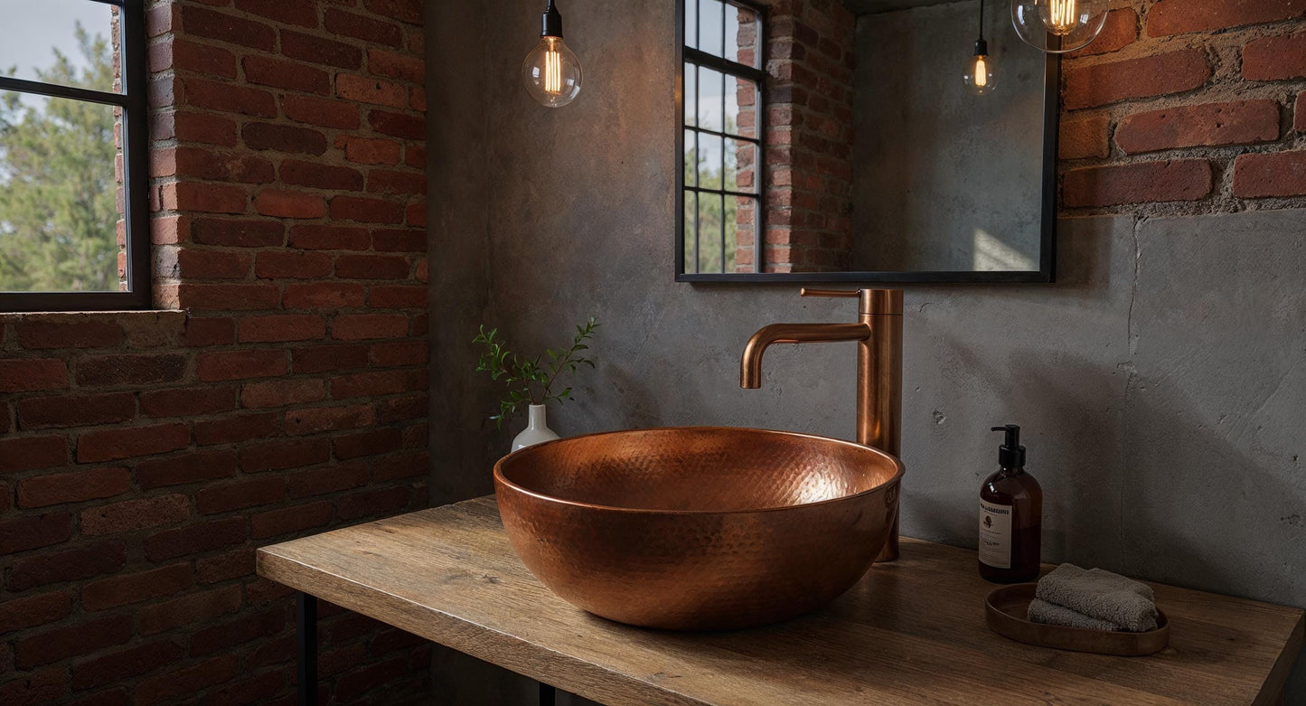 Handcrafted Copper Vessel Sink: Rustic Patina Hammered Basin
