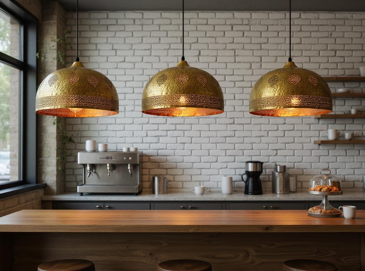 Handmade Moroccan Brass Pendant Light: Hammered Dome, Boho Lighting