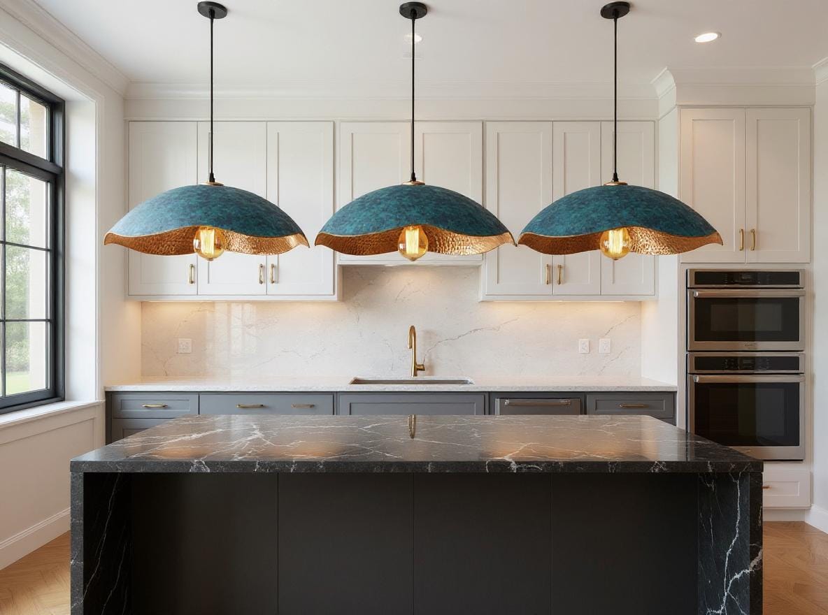 Handmade Blue Patina Copper Pendant Light – Moroccan Rustic Lighting