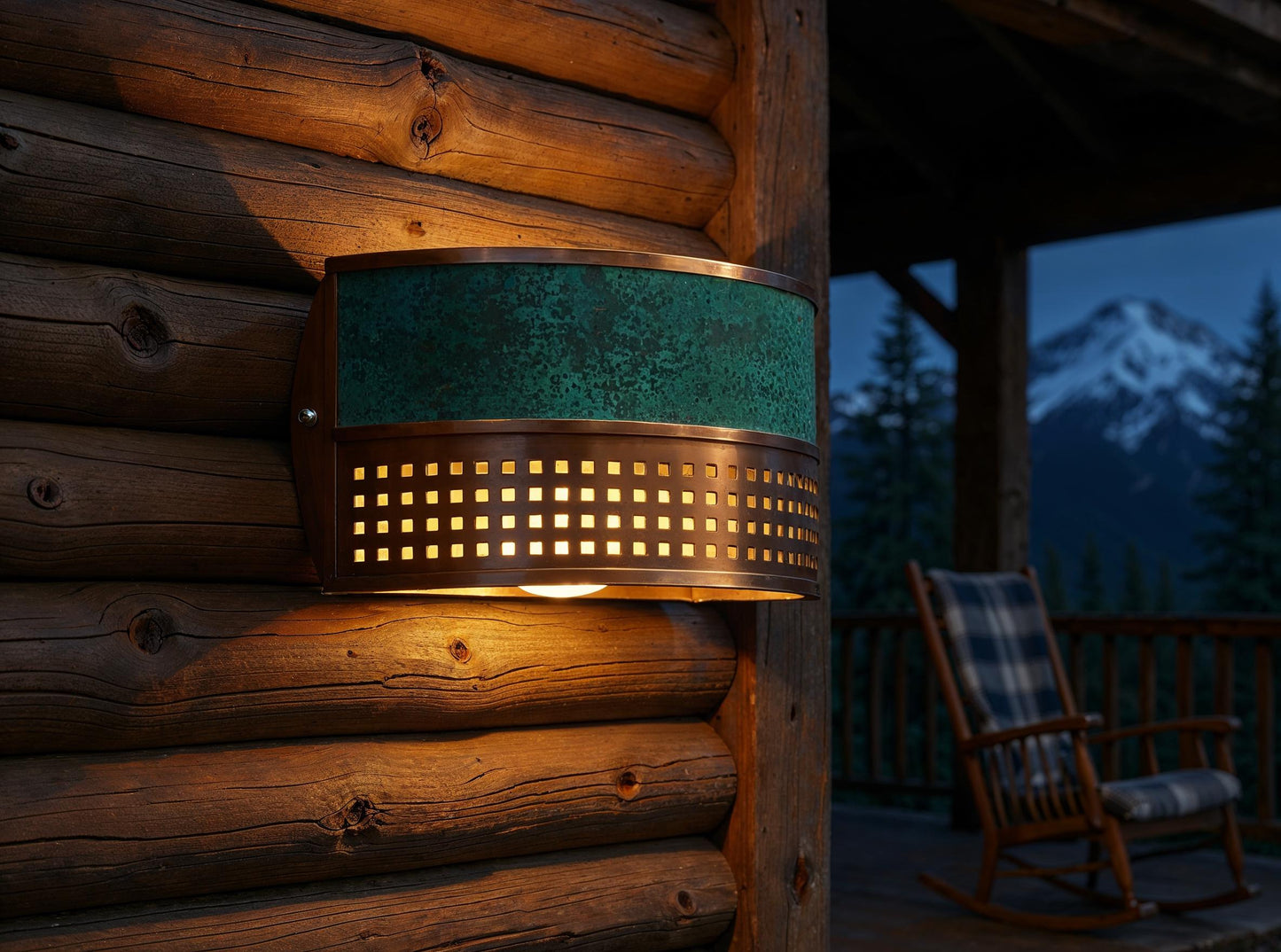 Handmade Copper Wall Sconce: Turquoise Patina Geometric Light