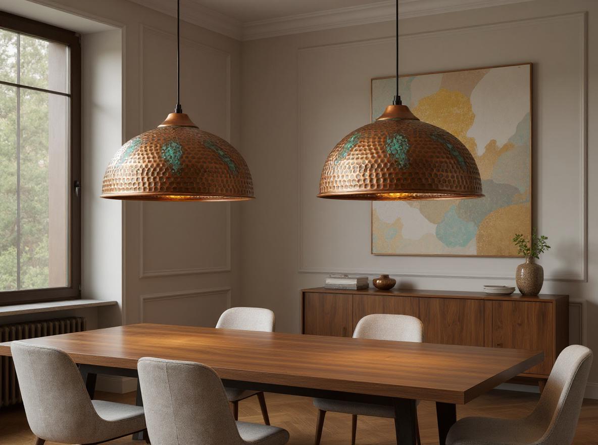 Handmade Copper Pendant Light: Hammered Dome with Patina