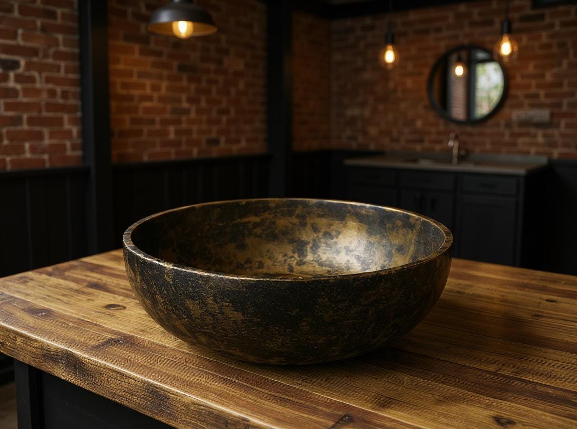 Handmade Black Patina Brass Vessel Sink - Moroccan Golden Rim Basin