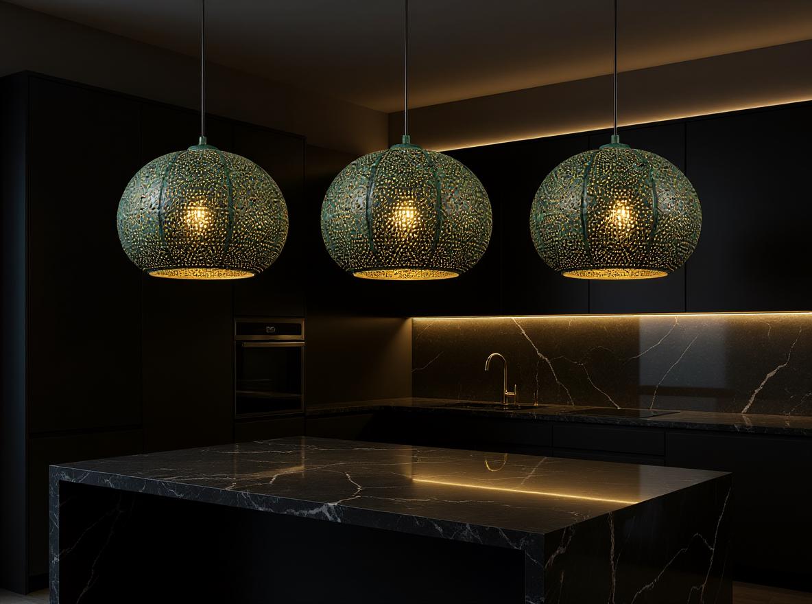 Handmade Green Patina Brass Pendant Light: Moroccan Perforated Dome