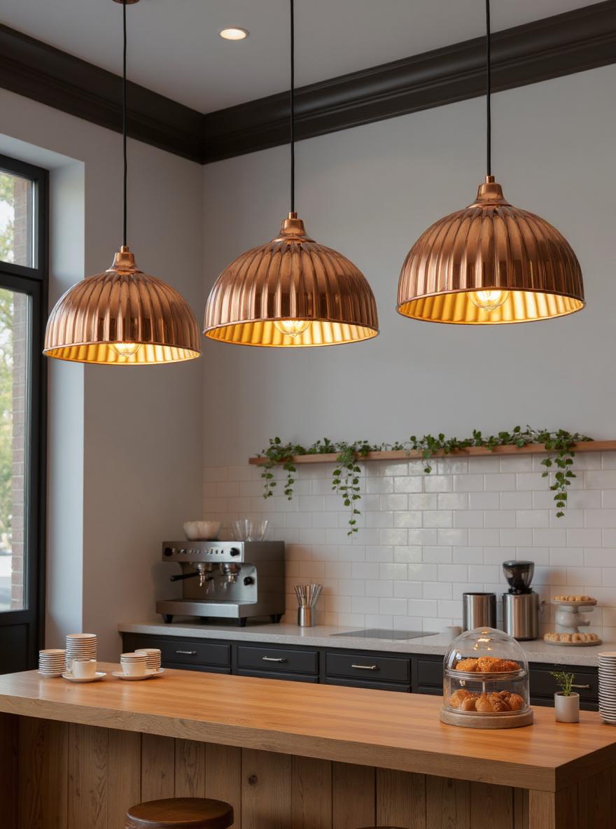 Handmade Ribbed Copper Pendant Light - Moroccan Brass Ceiling Lamp