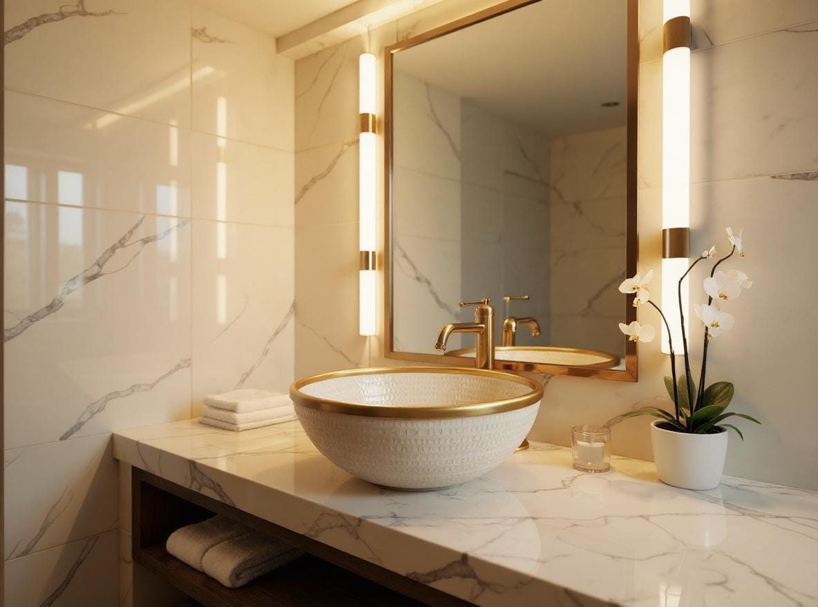 Handmade White Ceramic Vessel Sink with Brass Rim – Modern Moroccan Bathroom Bowl