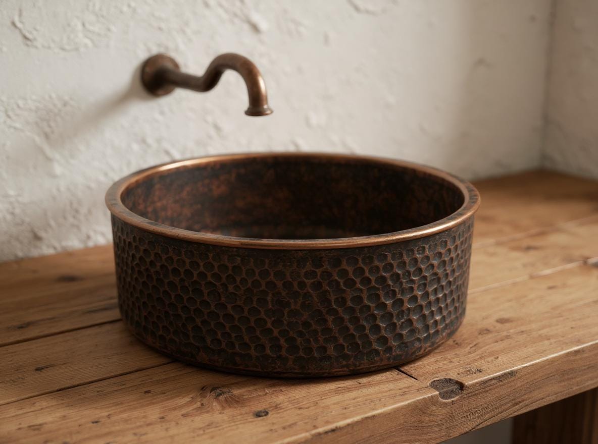 Hand Hammered Copper Sink: Moroccan Honeycomb Vessel Basin