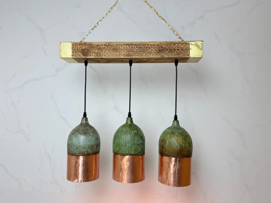 Rustic Copper Pendant Light with Green Patina
