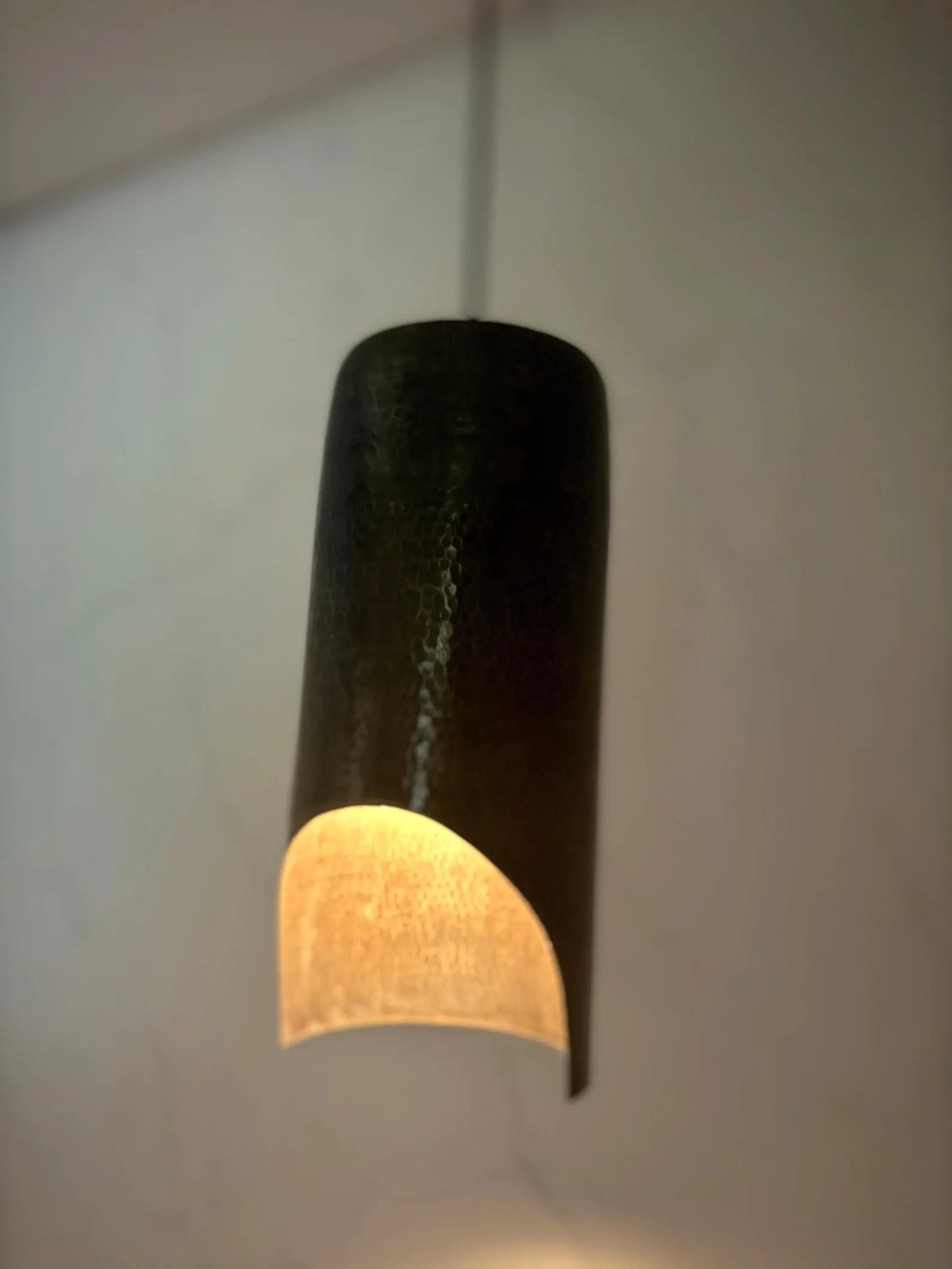 Hammered Cylinder Lamp with Curved Cutout