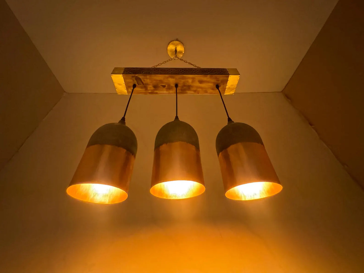 Rustic Copper Pendant Light with Green Patina