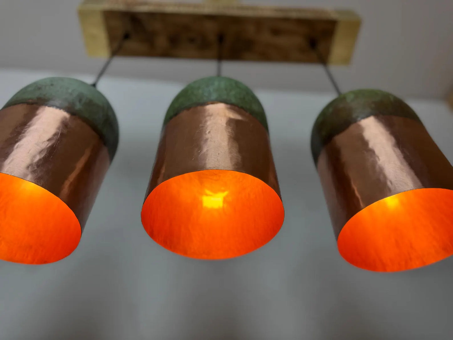Rustic Copper Pendant Light with Green Patina