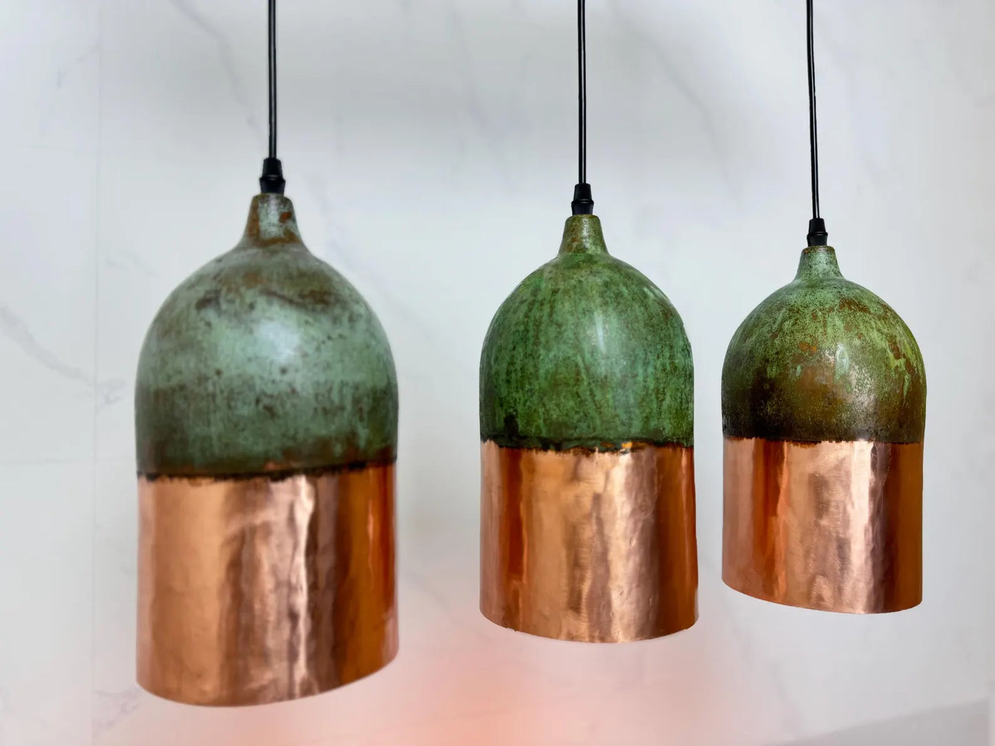 Rustic Copper Pendant Light with Green Patina