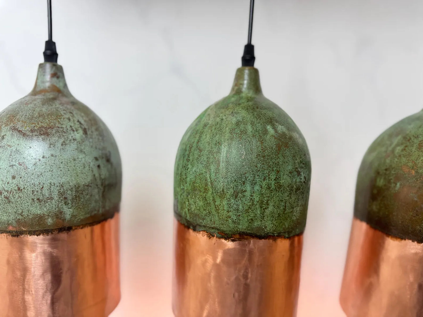Rustic Copper Pendant Light with Green Patina