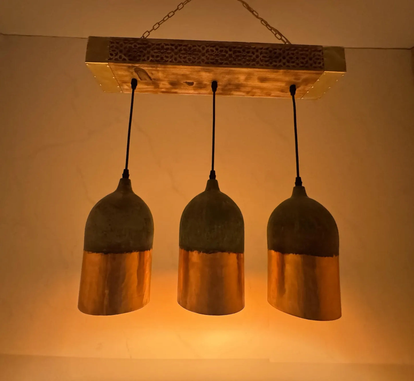 Rustic Copper Pendant Light with Green Patina