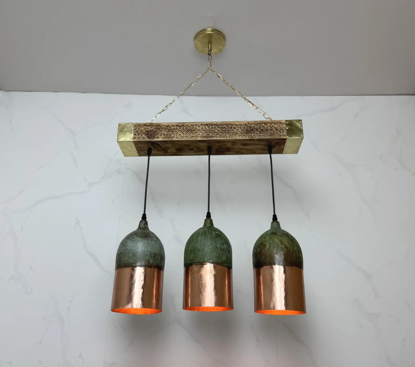 Rustic Copper Pendant Light with Green Patina