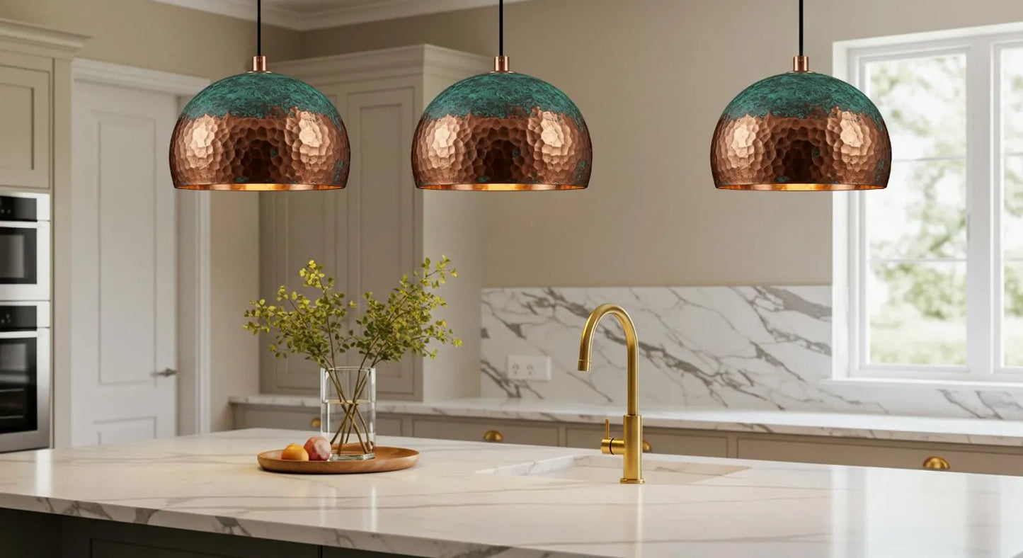 Green Patina Copper finish Dome Pendant Light