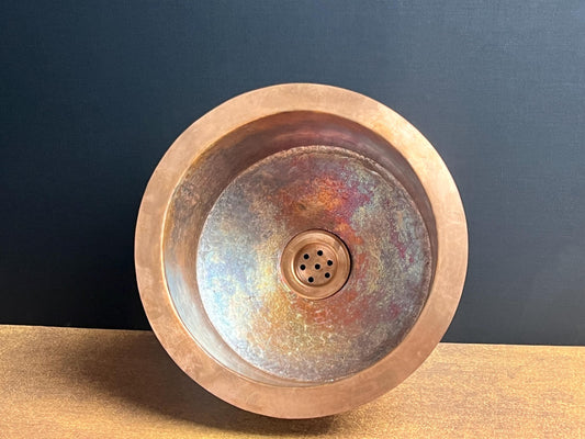 Handcrafted Fire Patina Copper Vessel Sink: Rustic Bar/Bathroom Decor