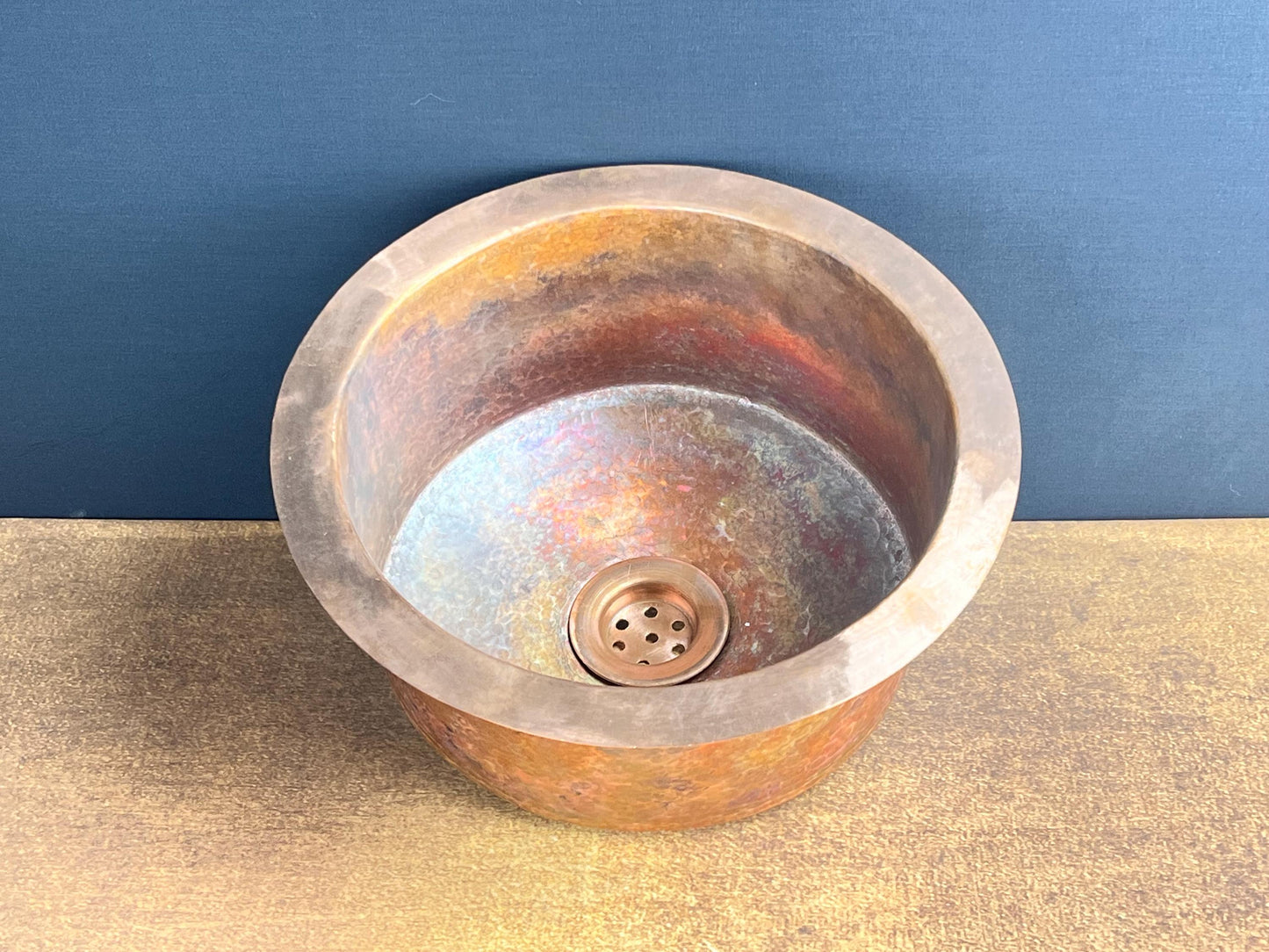 Handcrafted Fire Patina Copper Vessel Sink: Rustic Bar/Bathroom Decor