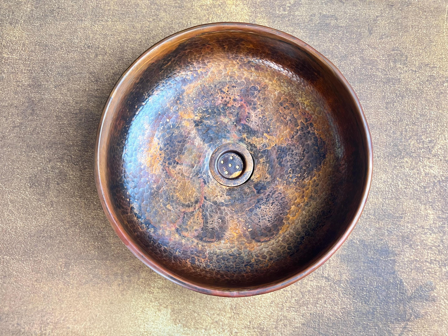 Handcrafted Copper Vessel Sink: Rustic Fire Patina Hammered Basin