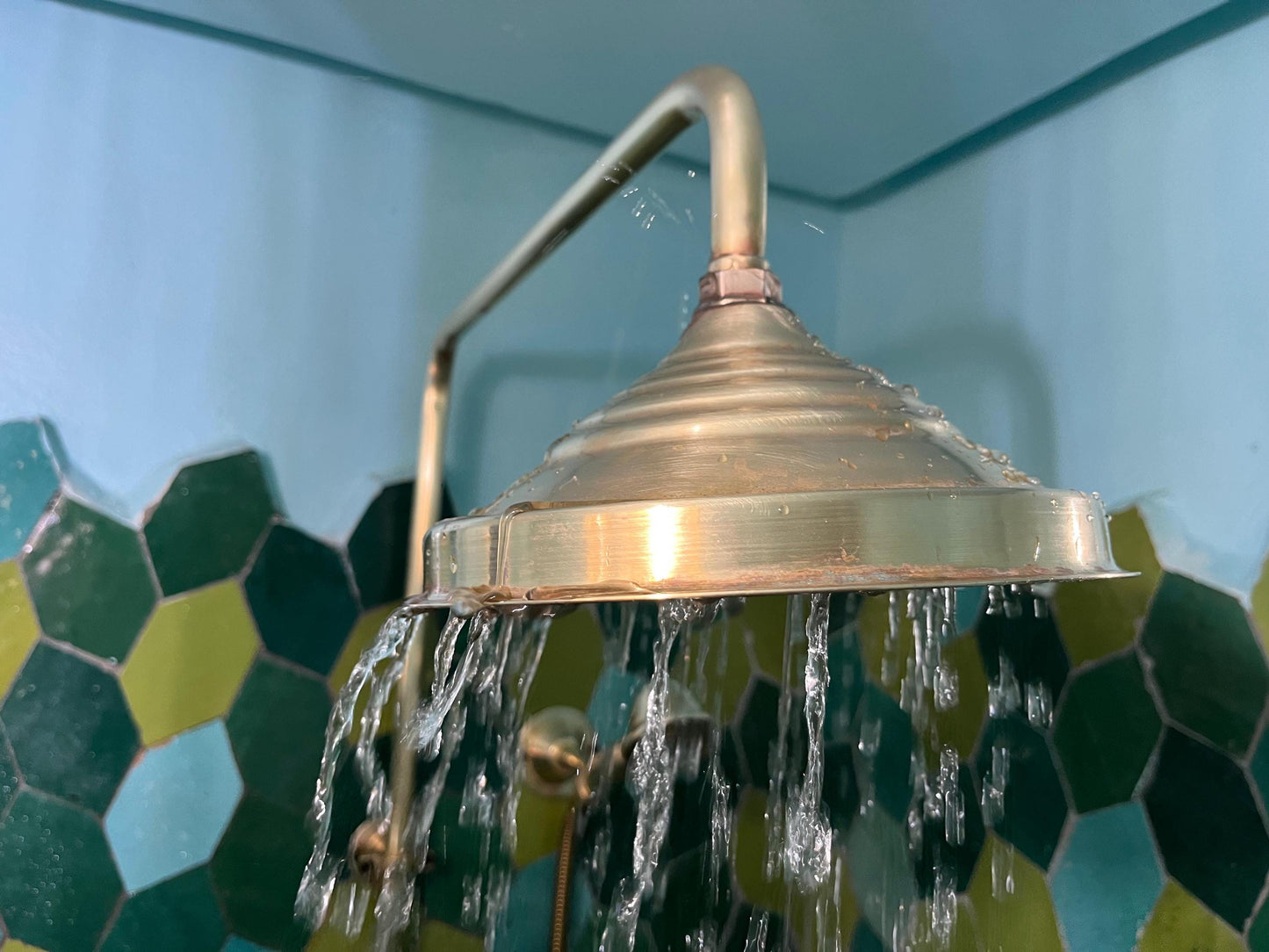 Unlacquered Brass Rain Shower Head: 8-Inch Vintage Rainfall Design