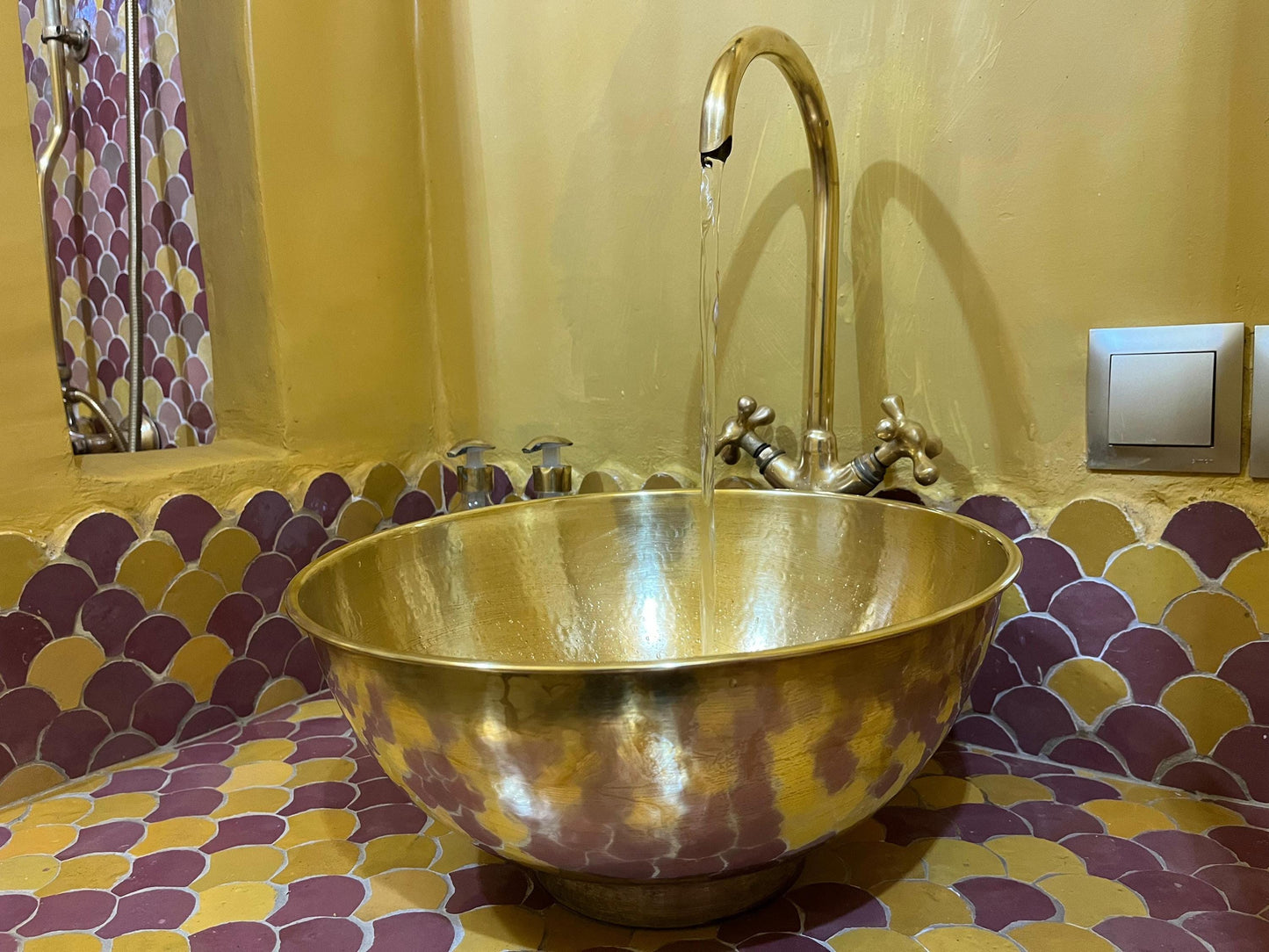 Hand Hammered Brass Vessel Sink with Vintage Faucet: Artisan Bathroom Basin