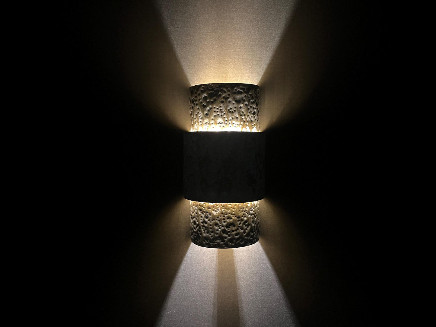 Blue Patina Brass Wall Sconce: Moroccan Hammered Cylinder Light