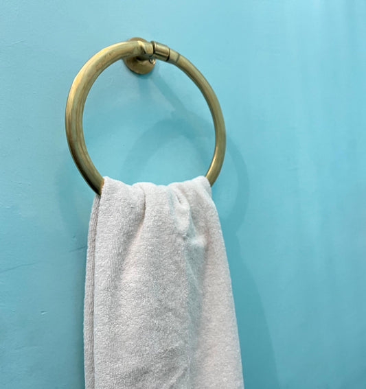 Vintage Style Unlacquered Brass Towel Ring Holder - Rustic Bathroom Hardware - Wall Mount Towel Hanger