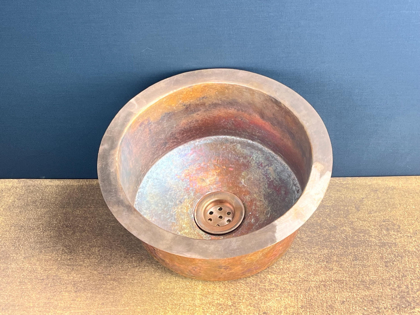 Handcrafted Fire Patina Copper Vessel Sink: Rustic Bar/Bathroom Decor