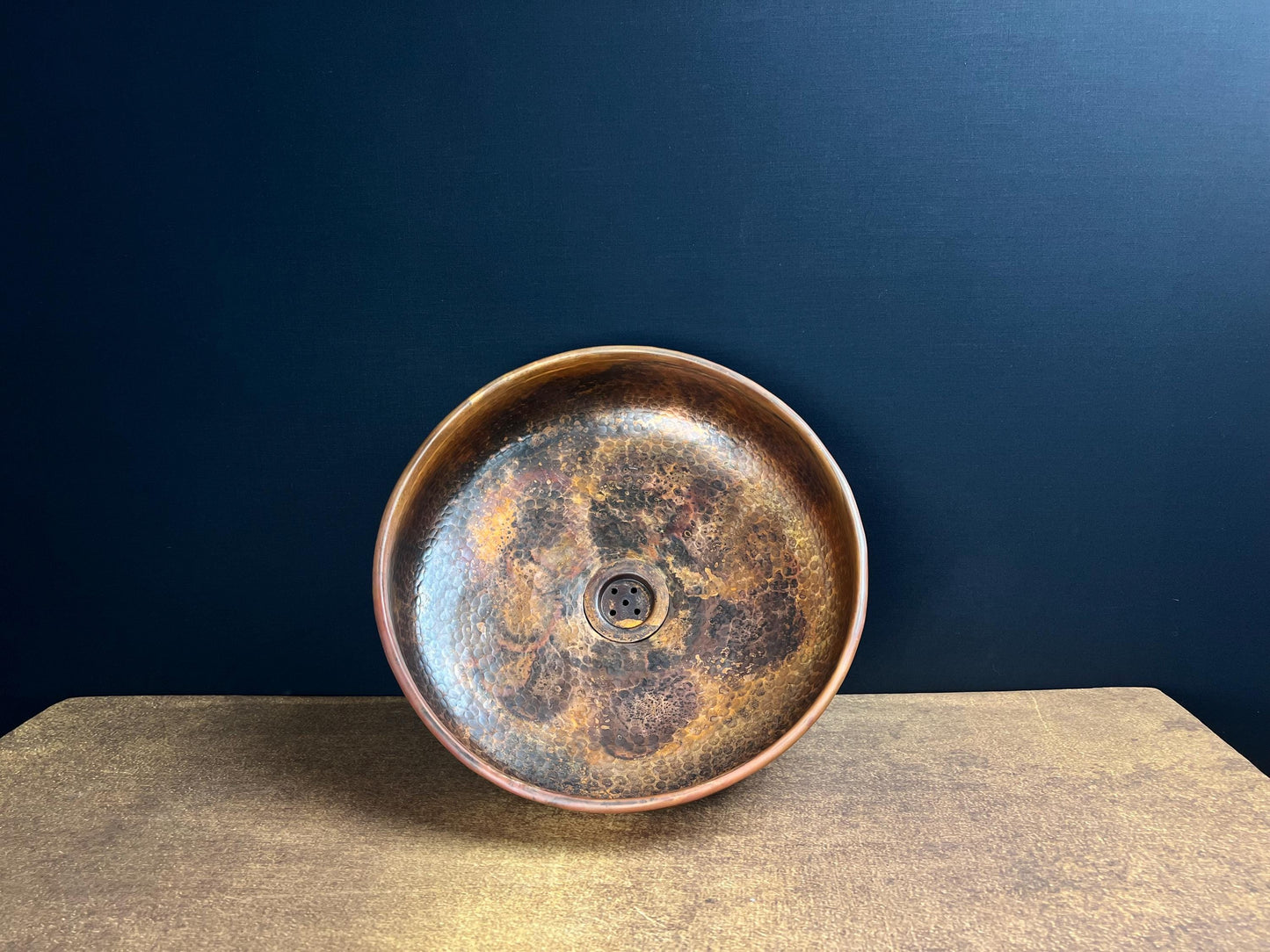 Handcrafted Copper Vessel Sink: Rustic Fire Patina Hammered Basin