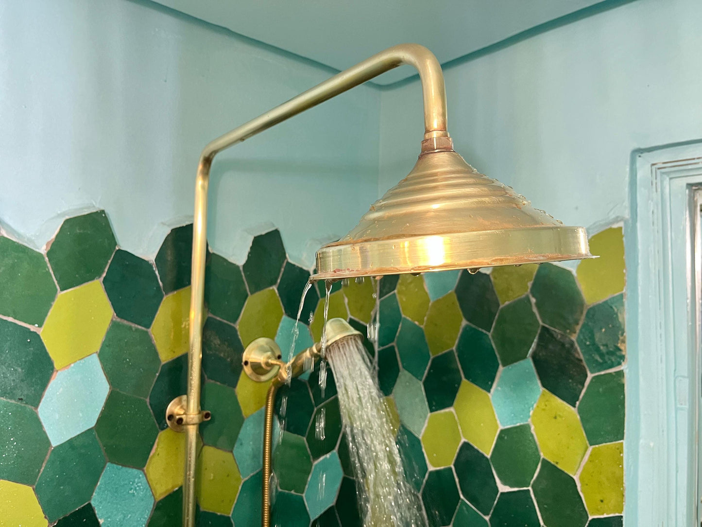 Unlacquered Brass Rain Shower Head: 8-Inch Vintage Rainfall Design