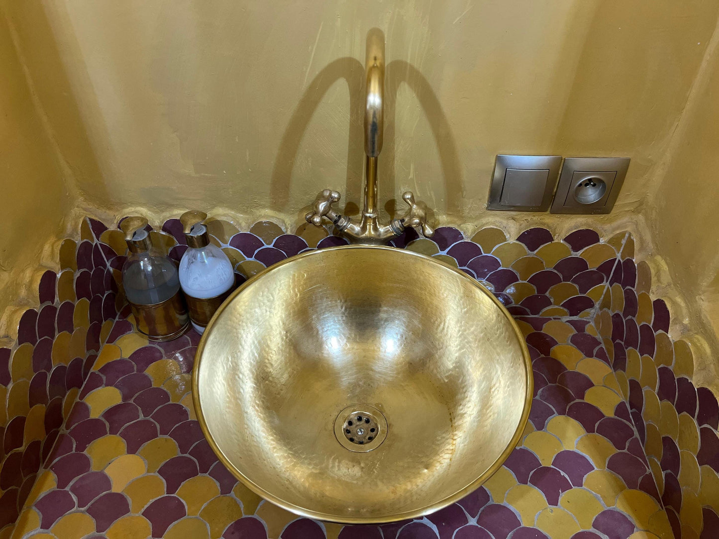 Hand Hammered Brass Vessel Sink with Vintage Faucet: Artisan Bathroom Basin