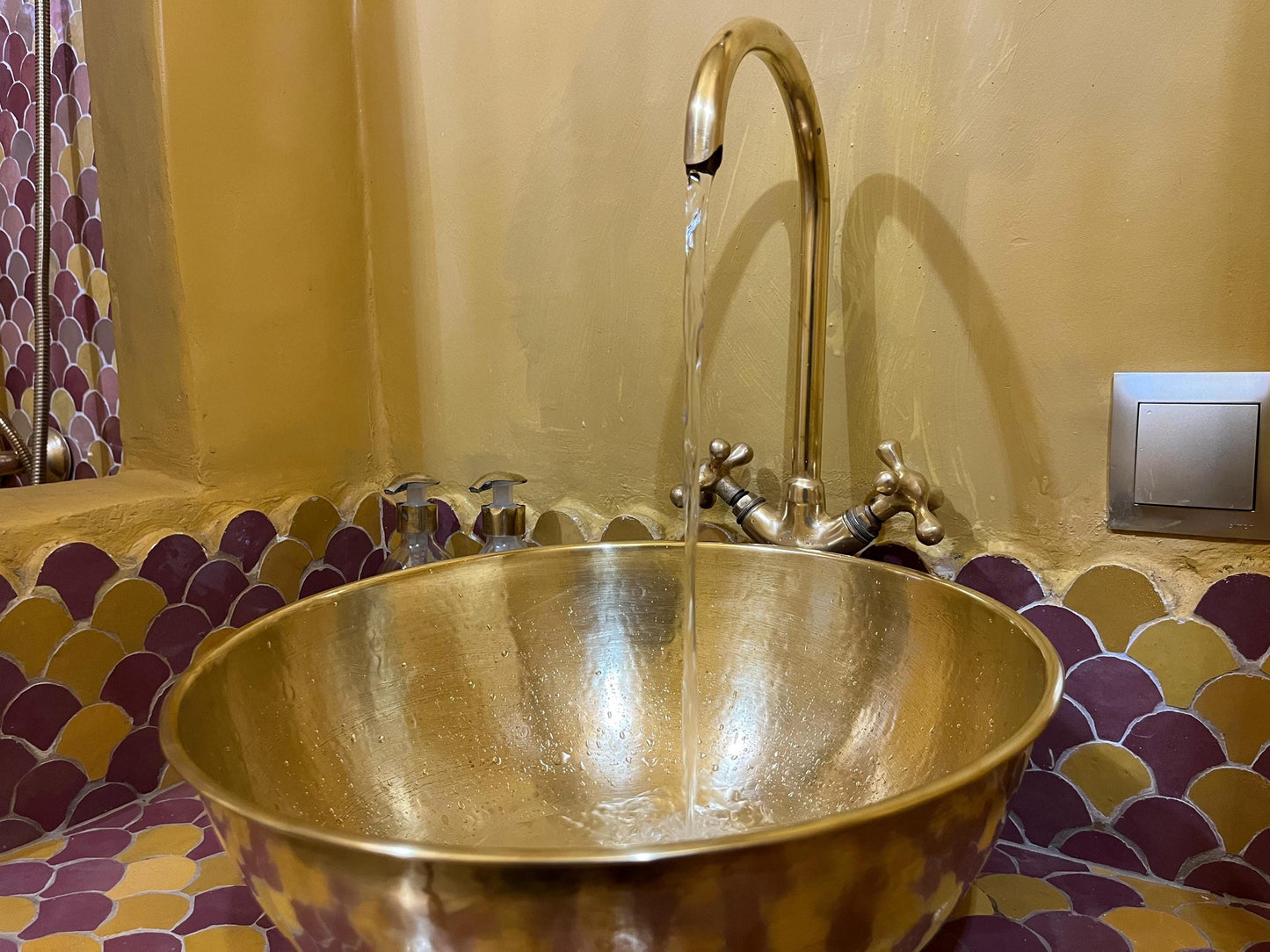 Hand Hammered Brass Vessel Sink with Vintage Faucet: Artisan Bathroom Basin