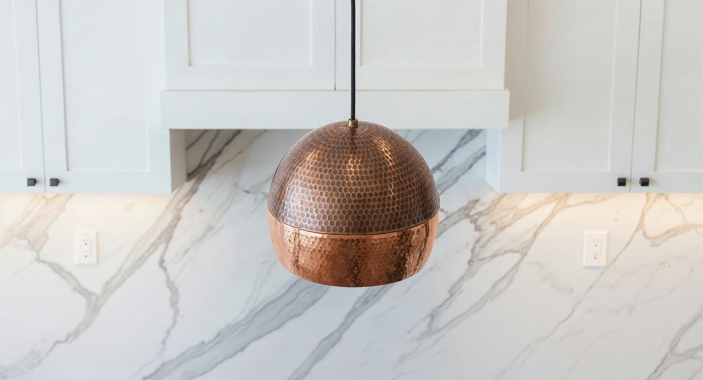 Hammered Copper Dome Pendant Light: Handmade Moroccan Brass Ceiling Lamp