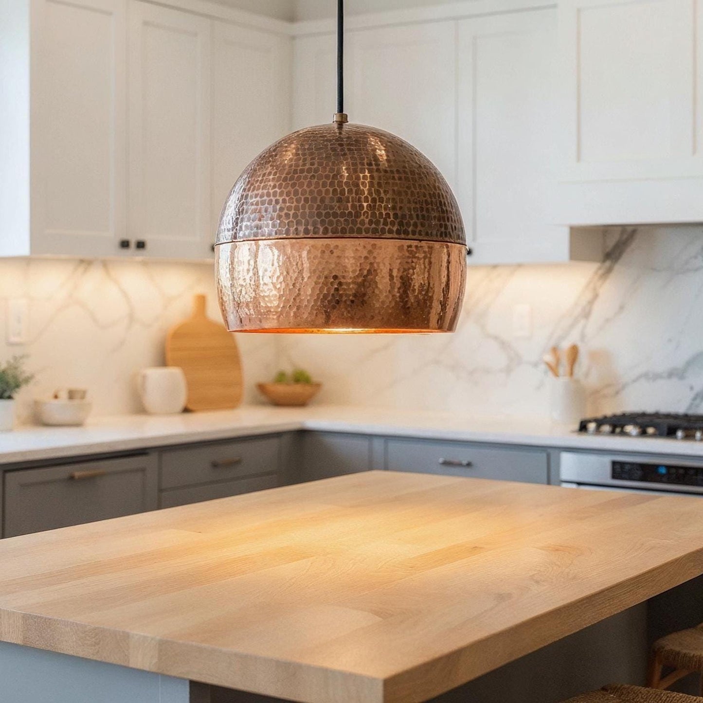 Hammered Copper Dome Pendant Light: Handmade Moroccan Brass Ceiling Lamp