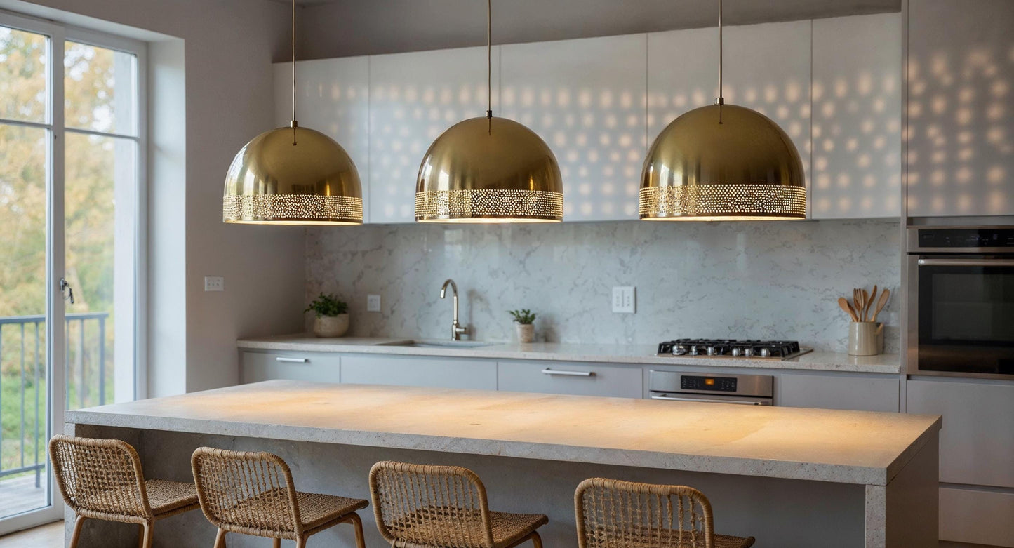 Handmade Brass Dome Pendant Light: Moroccan Minimalist Ceiling Lamp