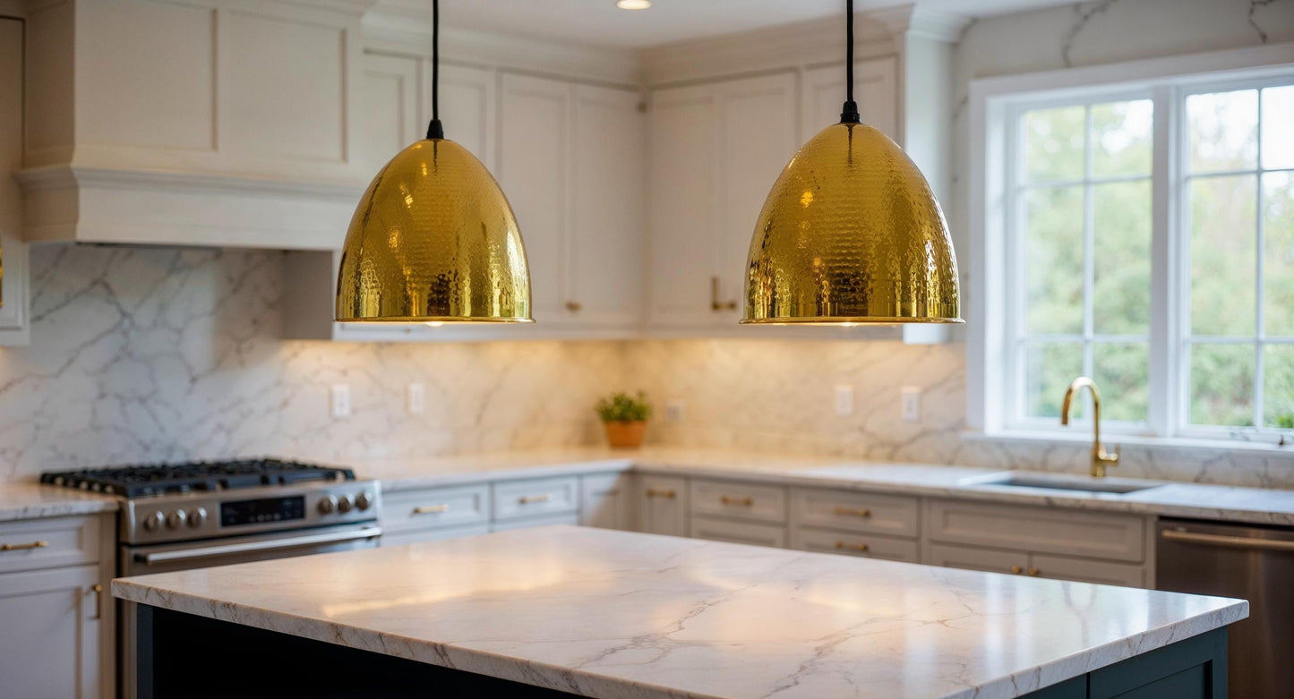 Handmade Brass Dome Pendant Light: Hammered Moroccan Hanging Lamp