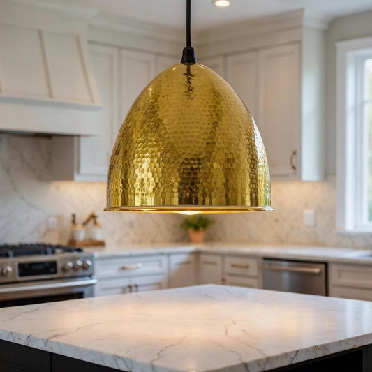 Handmade Brass Dome Pendant Light: Hammered Moroccan Hanging Lamp