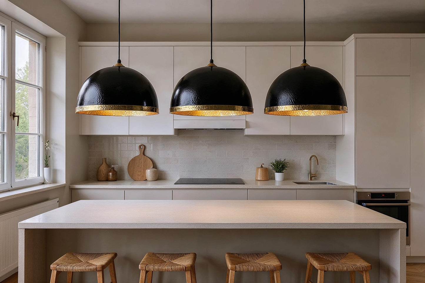 Handmade Black Dome Pendant Light: Hammered Copper, Moroccan Style