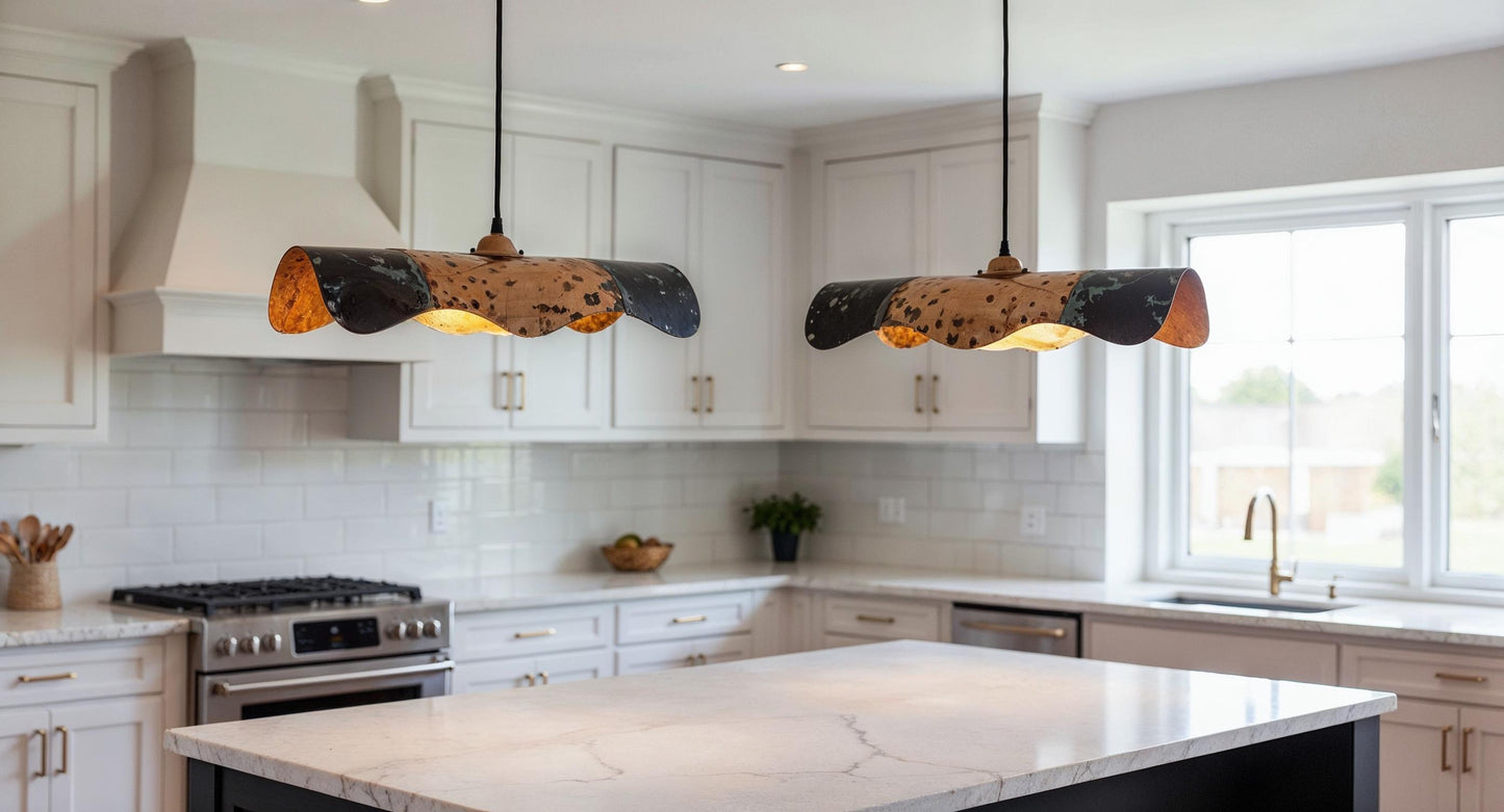 Handmade Wavy Copper Pendant Light - Black Patina Modern Rustic Lighting